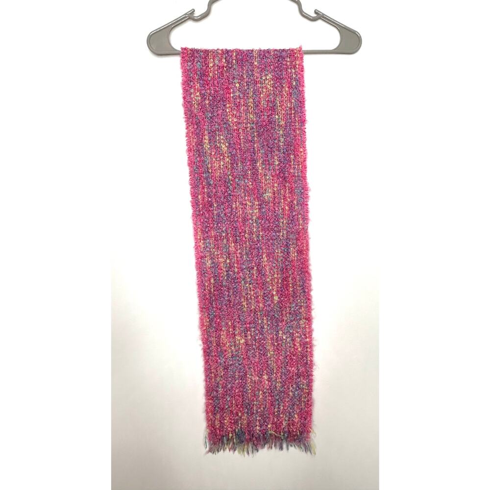 DONEGAL DESIGN Mohair Wool Scarf Ireland Woven Pink Fringe Pastels EUC